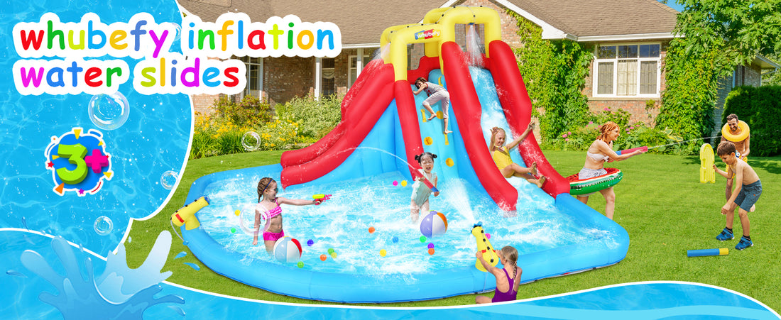 Why not create a home water park with paddling pool and slide for the children?