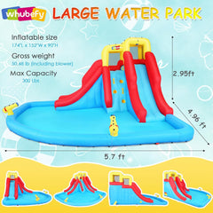 Whubefy Inflatable Water Slide for Kids 3-12, 14.5 x 12.7FT Big Waterslide Bounce House Park with Double Slides Climbing Wall Splash Pool