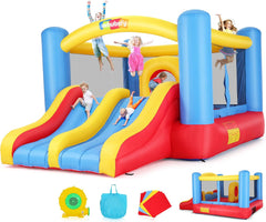 Whubefy Bounce House for Kids 3-10, 12.6FTx9FT Inflatable Bounce House with Blower for Big Kids 3-6 with Double Slide Obstacle