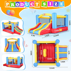 Whubefy Bounce House for Kids 3-10, 12.6FTx9FT Inflatable Bounce House with Blower for Big Kids 3-6 with Double Slide Obstacle