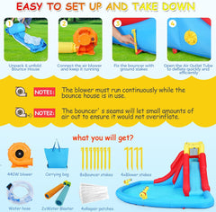 Whubefy Inflatable Water Slide for Kids 3-12, 14.5 x 12.7FT Big Waterslide Bounce House Park with Double Slides Climbing Wall Splash Pool