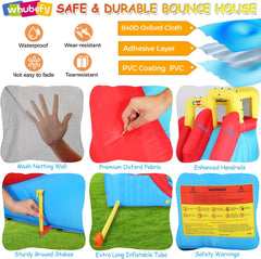 Whubefy Inflatable Water Slide for Kids 3-12, 14.5 x 12.7FT Big Waterslide Bounce House Park with Double Slides Climbing Wall Splash Pool