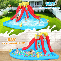 Whubefy Inflatable Water Slide for Kids 3-12, 14.5 x 12.7FT Big Waterslide Bounce House Park with Double Slides Climbing Wall Splash Pool