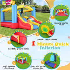 Whubefy Bounce House for Kids 3-10, 12.6FTx9FT Inflatable Bounce House with Blower for Big Kids 3-6 with Double Slide Obstacle