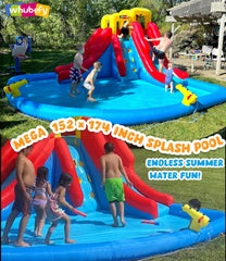 Whubefy Inflatable Water Slide for Kids 3-12, 14.5 x 12.7FT Big Waterslide Bounce House Park with Double Slides Climbing Wall Splash Pool