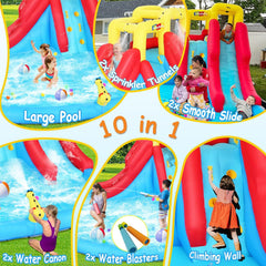 Whubefy Inflatable Water Slide for Kids 3-12, 14.5 x 12.7FT Big Waterslide Bounce House Park with Double Slides Climbing Wall Splash Pool